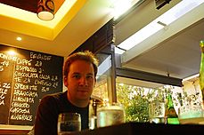 Ian in restaurant - Could be anywhere in Italy, but is in fact in Sydney - Sydney in January 2003