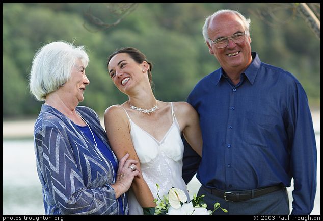 Jean, Graham and Clare Needham, sharing a joke (we hope not at the groom's expense) - Clare and David's Wedding