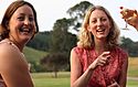 Marni Gaskell and Vicky Pope sharing bubbles and gossip - Clare and David's Wedding