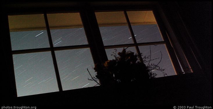 Star trails through window - Martinborough, Wairarapa - Nanny's 80th Birthday