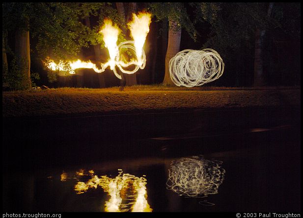 Fire show on the bank of the Cam - Queens' May Ball 2003