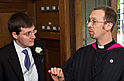 Jeremy Bradley (best man) with the Minister, Andrew Brown - Before the service