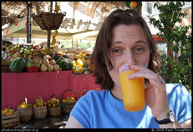 Sophie having a granita in a very fruity place - Palermo - Honeymoon in Sicily