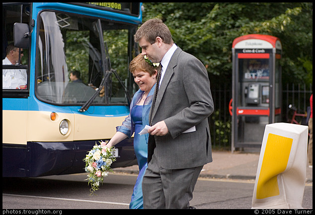 Hilary and Martin taking the glamourous route to the Guildhall - Drummer St, Cambridge - After the service