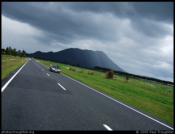 Dramatic weather over a New Zealand road - SH5 approaching Taupo - New Zealand, December 2005