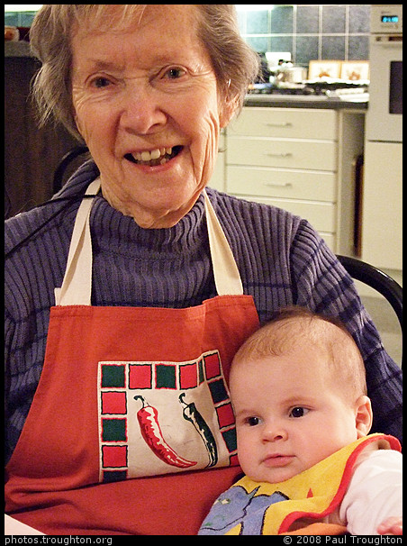 Dominic with Great Grandma Joan - Docklands - Christmas in the UK, 2007
