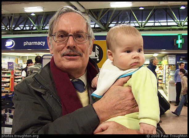 Grandpa David and Dominic - Heathrow - Christmas in the UK, 2007