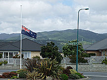 Flag at half mast - Midlands Gardens, Paraparaumu - Howard's Funeral