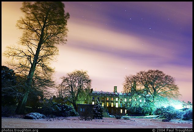 Clouds and stars over Clare - Clare College - Cambridge in the snow, January 2004