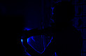 Sharon Sullivan, electric violin, in the dark - Eclectic Cabaret at Cafe Afrika, December 2004